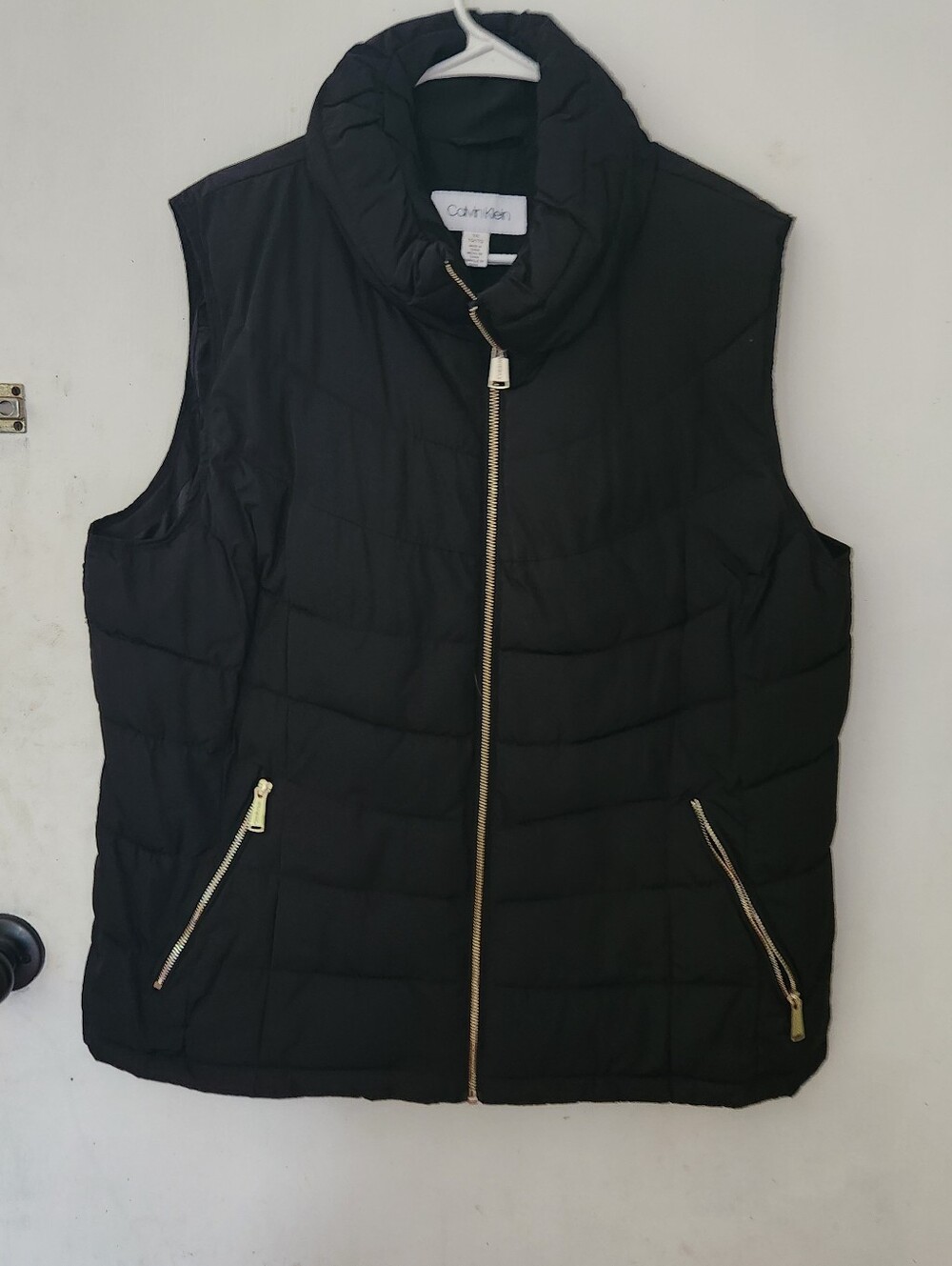 Calvin Klein Black Quilted Sleeveless Puffer Vest with Gold Zippers